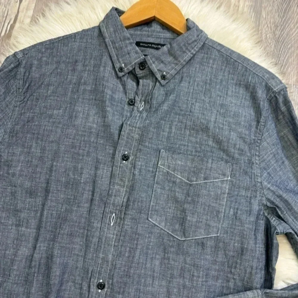 NWT Men’s Banana Republic grant long sleeve dark denim Shirt sz Large